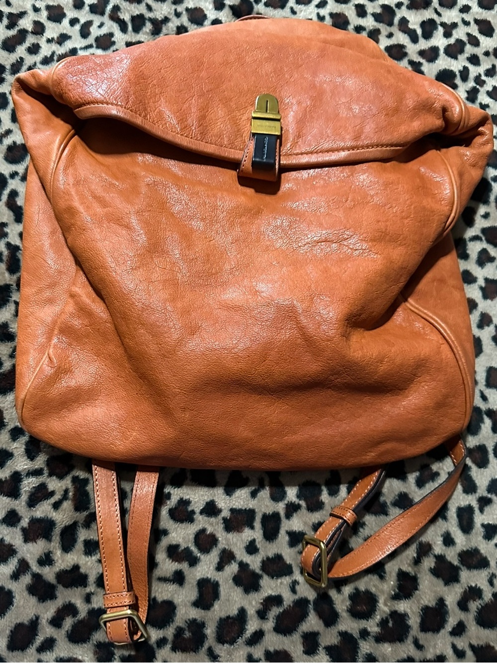 RABEANCO GENUINE LEATHER BACKPACK IN BURNT ORANGE